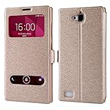 Ueasy Elegant Ultra-Thin Window Leather Case for the Huawei Honor 3C with Stand Function For Huawei Honor 3C Protective Cover Case Stand Case (Champagne)