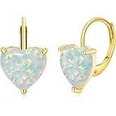CiNily Heart Opal Earrings Short Leverback Drop Earrings for Women Hypoallergenic, Pendant Earrings 14K White Gold / Rose Gold Plated Hanging Lever Earrings Opal Hoops Fashion Jewelry Gifts for Sensitive Ears