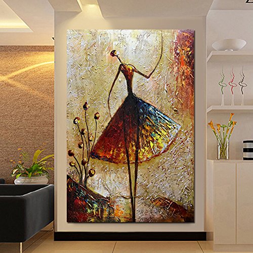 Metuu Oil Paintings, Ballet Dancer Girl Paintings Modern Home Decor Wall Art Painting Wood Inside Framed Hanging Wall Decoration Abstract Painting Ready to hang 24x36inch