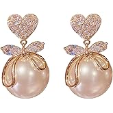 Pearl Rhinestone Bow Earrings - Red Ball Christmas Jewelry for Women