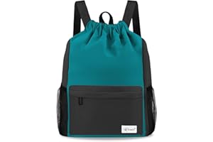 Risefit Drawstring Backpack with Mesh Pockets String Gym Bag Sackpack Sandproof Water Resistant Beach Backpack for Men Women