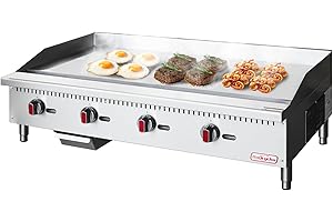 Backychu Commercial Gas Griddle - 48" Countertop Griddle. 120,000 BTU Flat Top Griddle, Natural Gas (NG) / Propane, CSA Certified Stainless Steel Teppanyaki Grill for Restaurants