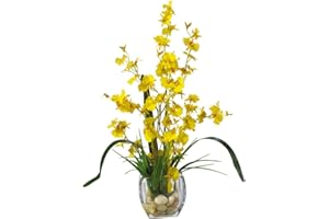 Nearly Natural 1119-YL Dancing Lady Orchid Liquid Illusion Silk Flower Arrangement, Yellow