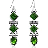 unixmoment Bohemian Vintage Silver Crystal Square Dangle Drop Earrings Ethnic Geometry Hook Earrings For Women