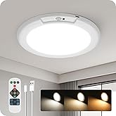 Rechargeable Motion Sensor Ceiling Light with Remote, Wireless, Magnetic | Wireless Ceiling Light Battery Operated, Shower Light Waterproof Rechargeable Motion Sensor, Dimmable, Timer, Stick on Lights