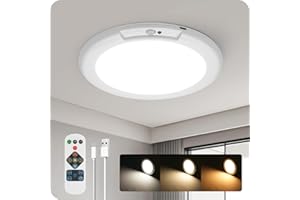 GOEBLESON Rechargeable Motion Sensor Ceiling Light with Remote, Wireless Ceiling Light Battery Operated, No Wiring, Magnetic, Dimmable Shower Light, Timer, 3 Color 6000K, Rechargeable Light for Closet Hallway