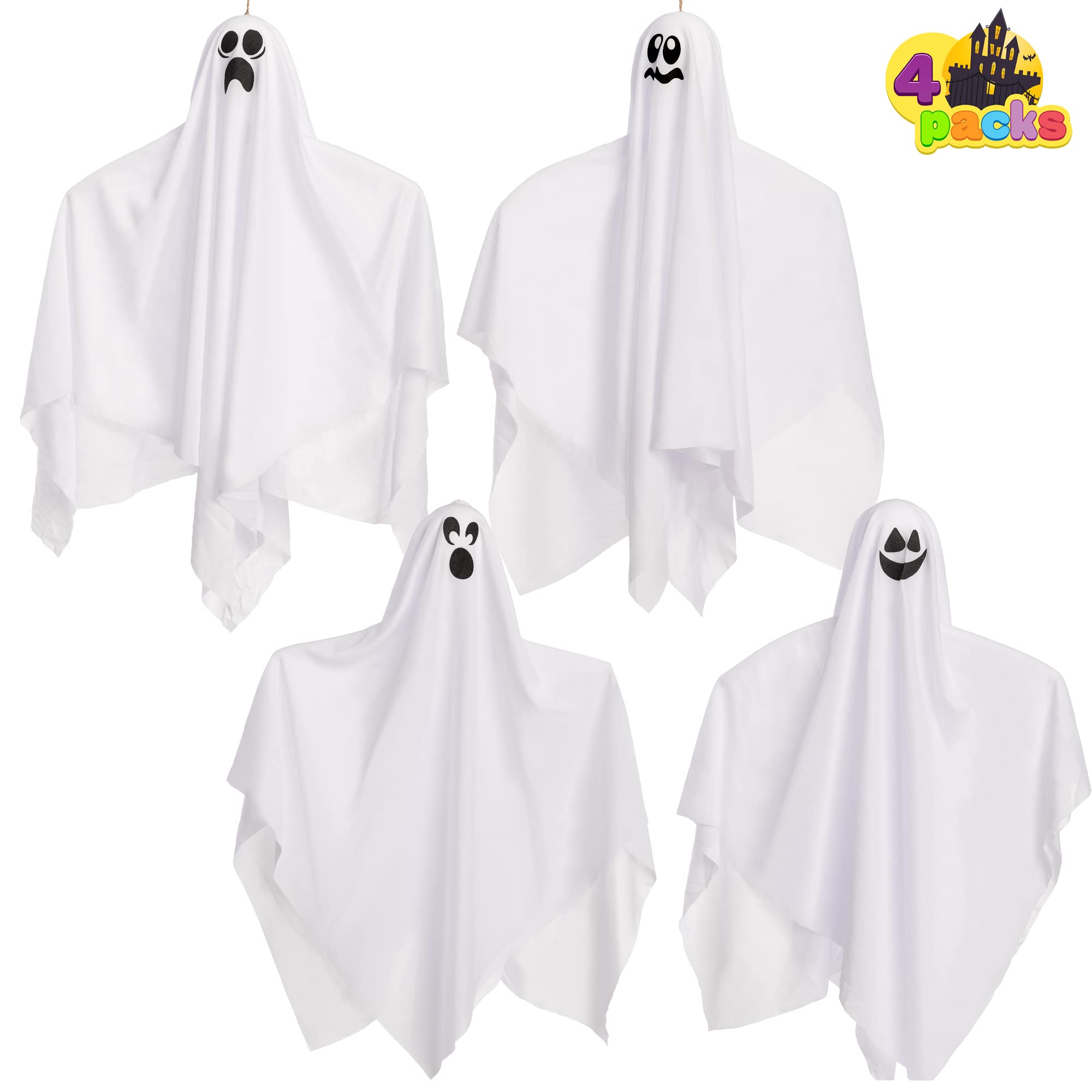 70 cm Halloween Hanging Ghosts Glow in the Dark (4 Pack) for Party Decoration, Cute Flying Ghosts for Front Yard, Patio, Lawn, Garden Party Décor and Holiday Hanging Decorations