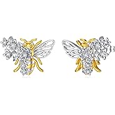LWXIE Diamond Bee Stud Earrings for Women 925 Sterling Silver Bee Earrings with Lab Grown Diamond Jewelry Gifts for Her