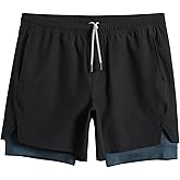 maamgic Mens Workout Shorts 2 in 1 Stretch 5" Gym Shorts Running Shorts with Compression Liner Zip Pocket
