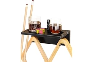EXTCCT Wall Mounted Cue Holder - Hardwood Billiard Cue Rest and Drink Holder with Chalk Holder 11 x 6.3 x 4.1 Inches (Black)