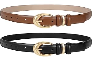JASGOOD 2 Pack Women Faux Leather Belts for Jeans Dress Fashion Skinny Belt with Gold Silver Buckle