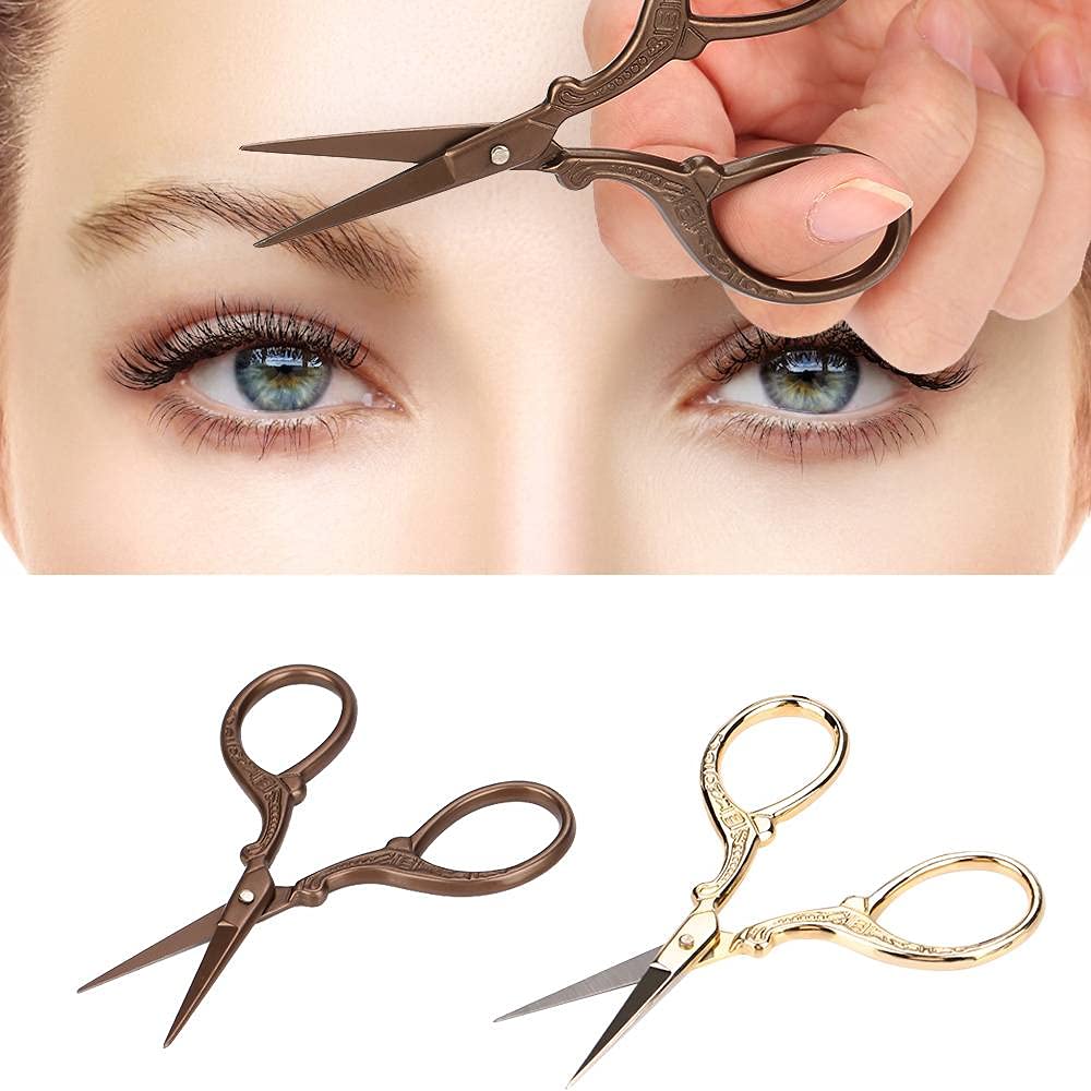 Vintage Crane Shaped Stainless Steel Beauty Makeup Scissors2Pcs Eyebrow Scissors for Eyebrows Trim Other Sewing Embroidery Supplies
