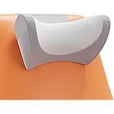 PouHenier.jh Ergonomic Recliner Neck Support Pillow, Small Memory Foam Headrest Cushion to Hang over Back of Patio Arm Chair, Head Stabilizer for Napping on Couch, Side Rear Storage Pocket, Gray White