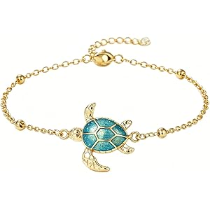 JOLAMT Blue Turtle, Palm Tree, Dolphin, Anchor, bracelets 14K Gold Plated Ocean Series Beach Theme Adjustable bracelets for W