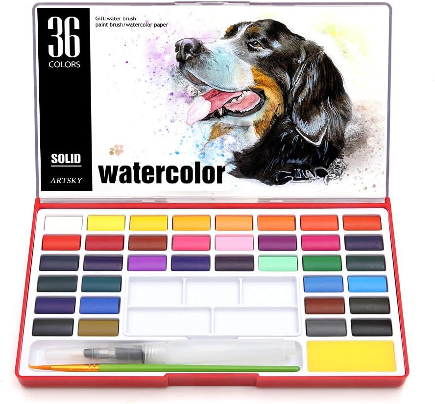 Watercolor Paint Set, 36 Vivid Colors with Water Brush and Watercolor Paper for Art Painting, Students, Kids, Beginners & More