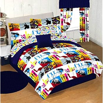 Bike Skateboard Motorcycle Sports Kids Boys Comforter Set Shams