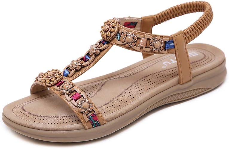 Amazon.com | Meeshine Flat Sandals for Women Comfort Summer Beach Bohemia Ankle T-Strap 