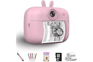 Funducts Instant Print Camera for Kids, 2.4in Screen 1080P HD Digital Camera Toys for Toddlers, Christmas Birthday Gifts for Girls Boys, Portable Selfie Video Cameras with 32GB TF Card(Pink)