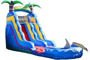 HERO KIDDO HeroKiddo 15’ Ocean Shark Commercial Grade Lightweight Premium Water Slide with Detachable Pool for Kids and Adults (with Blower), Wet Dry Combo, Big Inflatable, Outdoor Indoor, Birthday Party Rental