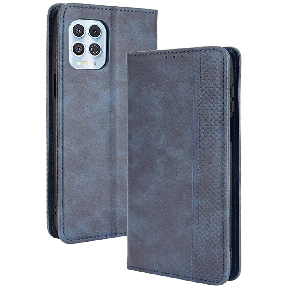 Alamo Retro Folio Case for Motorola Moto G100, Premium Leather Cover with Wallet Cash Card Slot - Blue