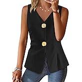 Cicy Bell Womens Summer V Neck Vest Tops Button up Sleeveless Casual Waistcoat Business Fitted Blazer vest