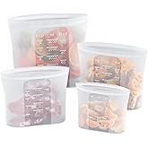 Bangp Premium Silicone Reusable Food Storage Bags,4 Pack,Stand-Up Bottom,Multi-Use Food Freezer Bag,Reclosable Silicone Bags for Marinate Meats,Salad Fruit,Home Organization,Leak-free,Dishwasher Safe