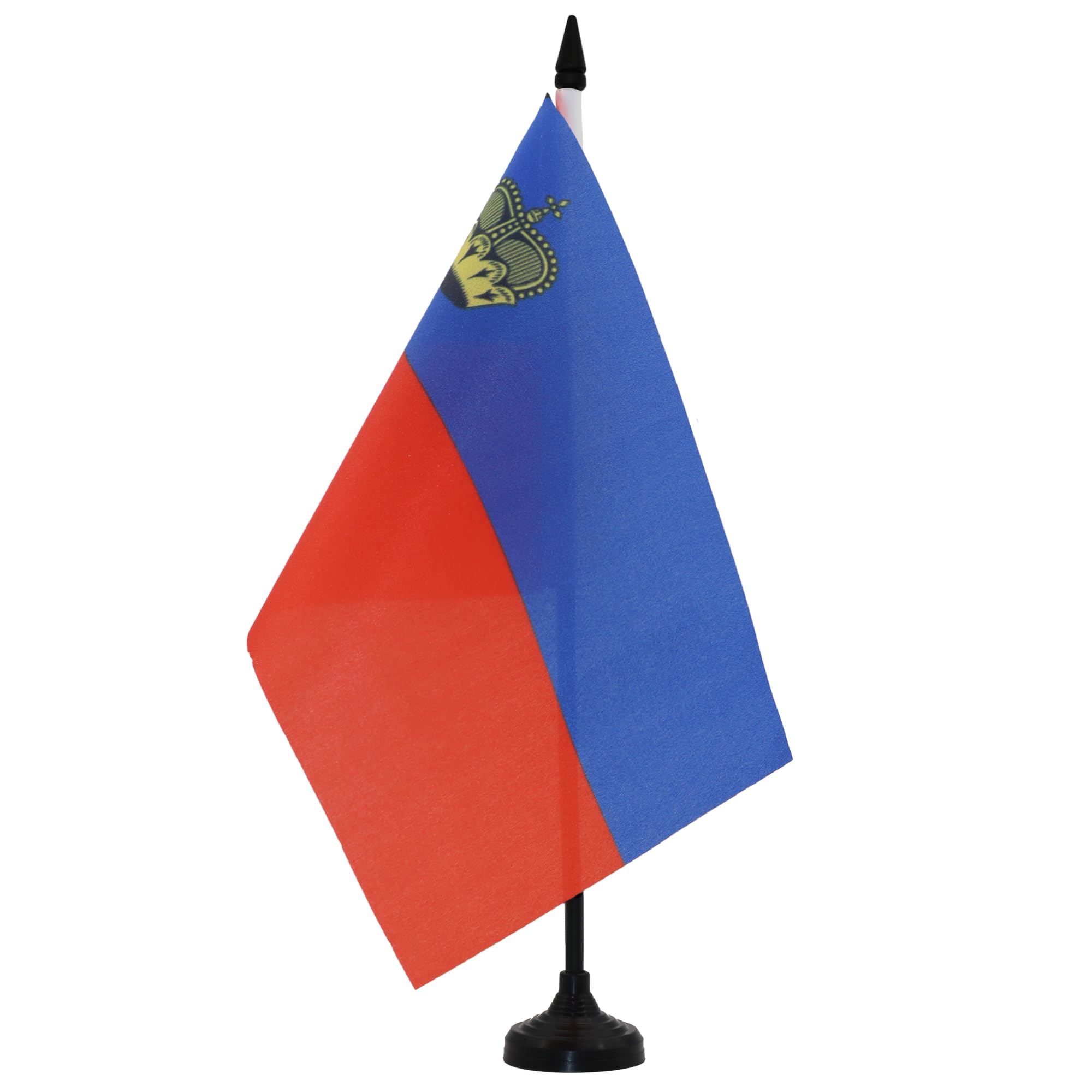 AZ FLAG Liechtenstein Table Flag 5'' x 8'' - Landtag Office Decoration 100% Polyester 21 x 14 cm - Mini Desk Flag with Pole and Black Plastic Base