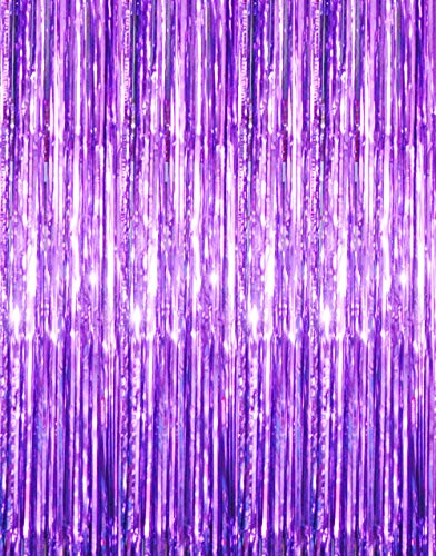 GOER Metallic Tinsel Fringe Backdrop Curtain Purple