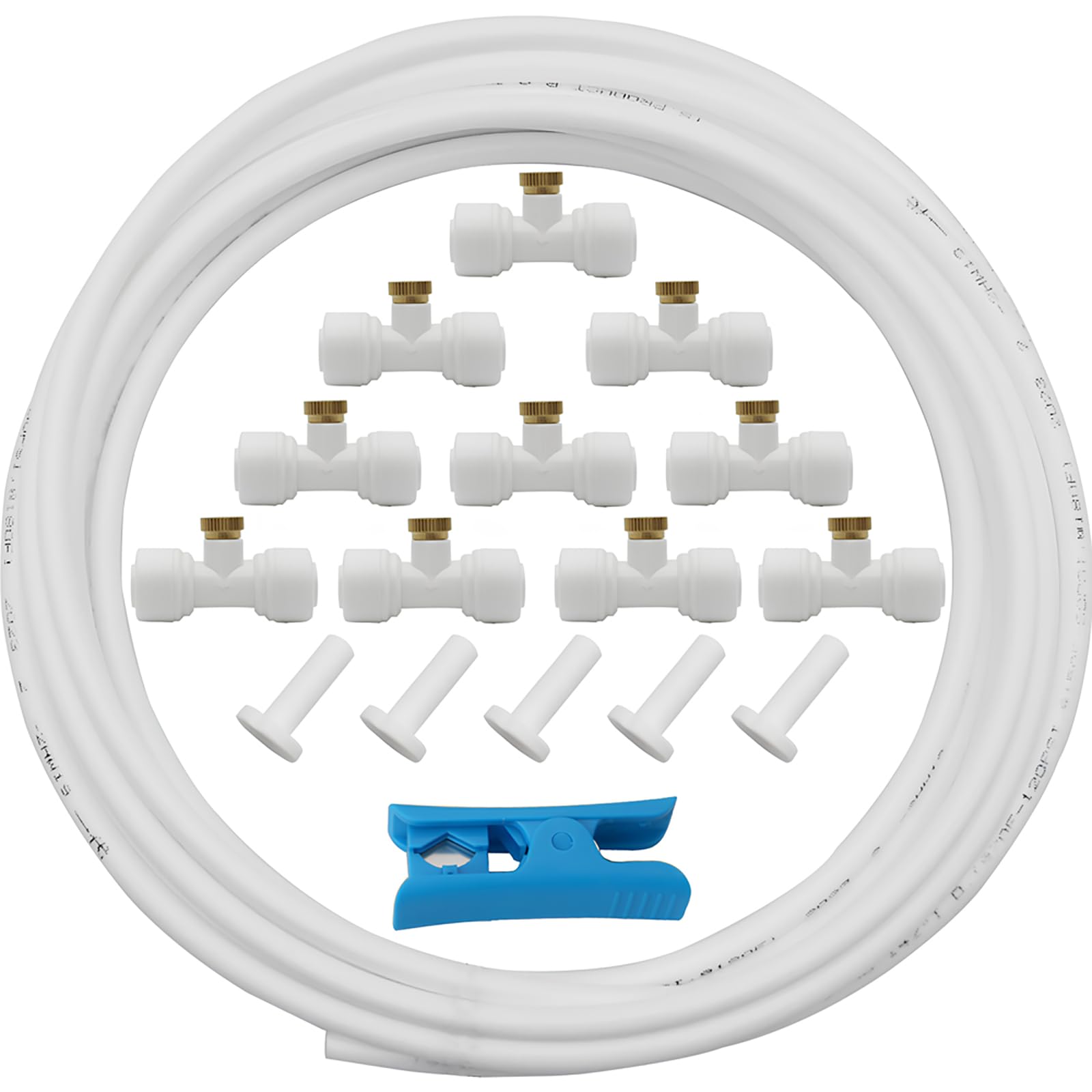 CESFONJER Misting System, Misting Cooling System, Mist Irrigation System Kit, Misting System with Garden Hose 5M + 10 pcs Mist Nozzles+10 pcs Mist Seat+5 pcs End Plug (White)