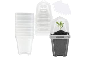 EBaokuup 10PCS Clear Plant Nursery Pots with Humidity Dome - 3" Plastic Gardening Pot with Labels, Durable Plastic Plant Container for Seedlings/Vegetables/Succulents/Cuttings
