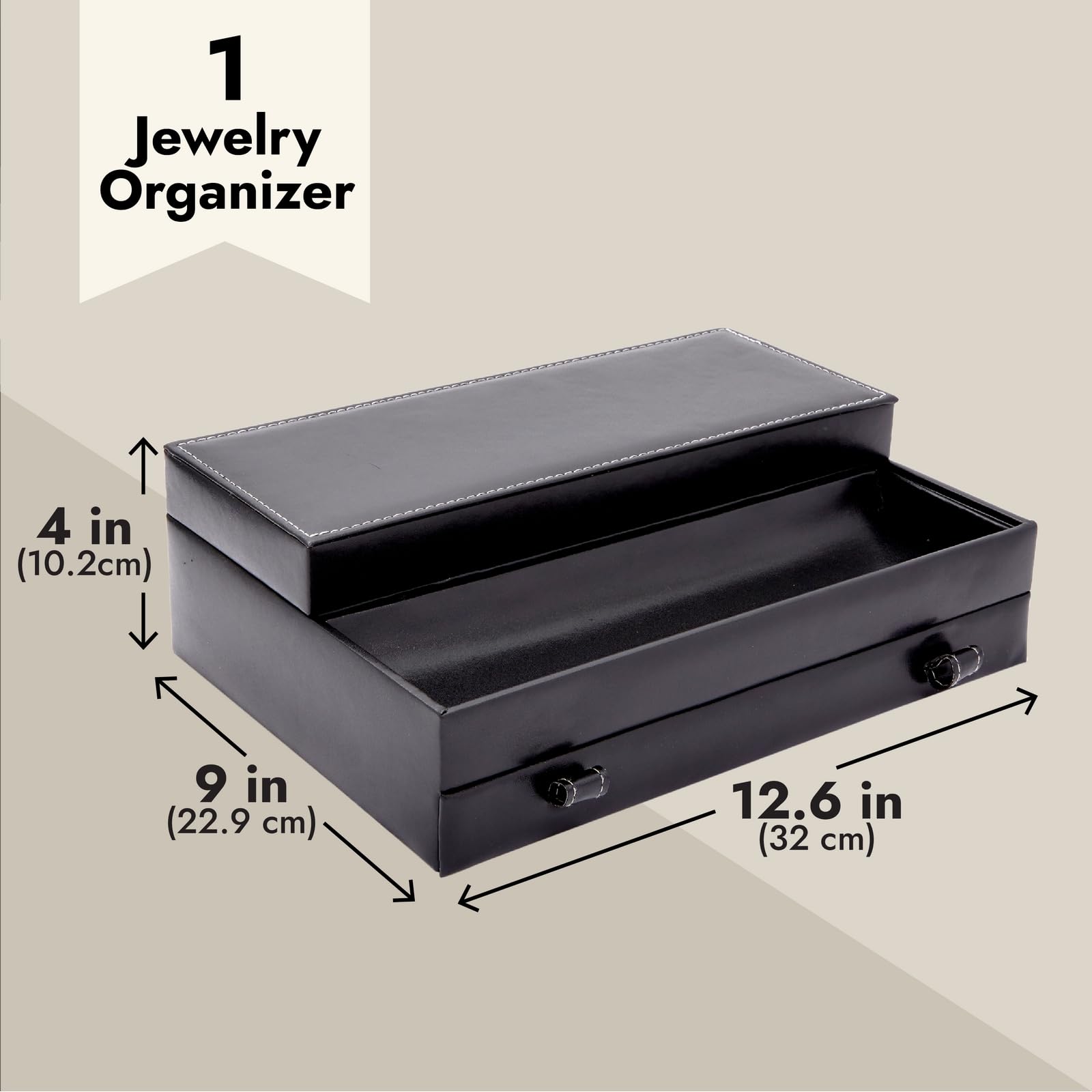 Juvale Mens Jewelry Box Organizer and Holder - Black Watch Box with Leather Valet Tray for Home Improvement - 12.6 x 9 x 4 In - Mens Jewelry Organizer