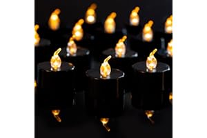 LANKER 24 Pack Black Tea Lights Candles, Flickering Warm Yellow Flameless LED Tealights, Long Lasting Battery Operated Fake Candles, Decoration for Wedding, Halloween and Christmas