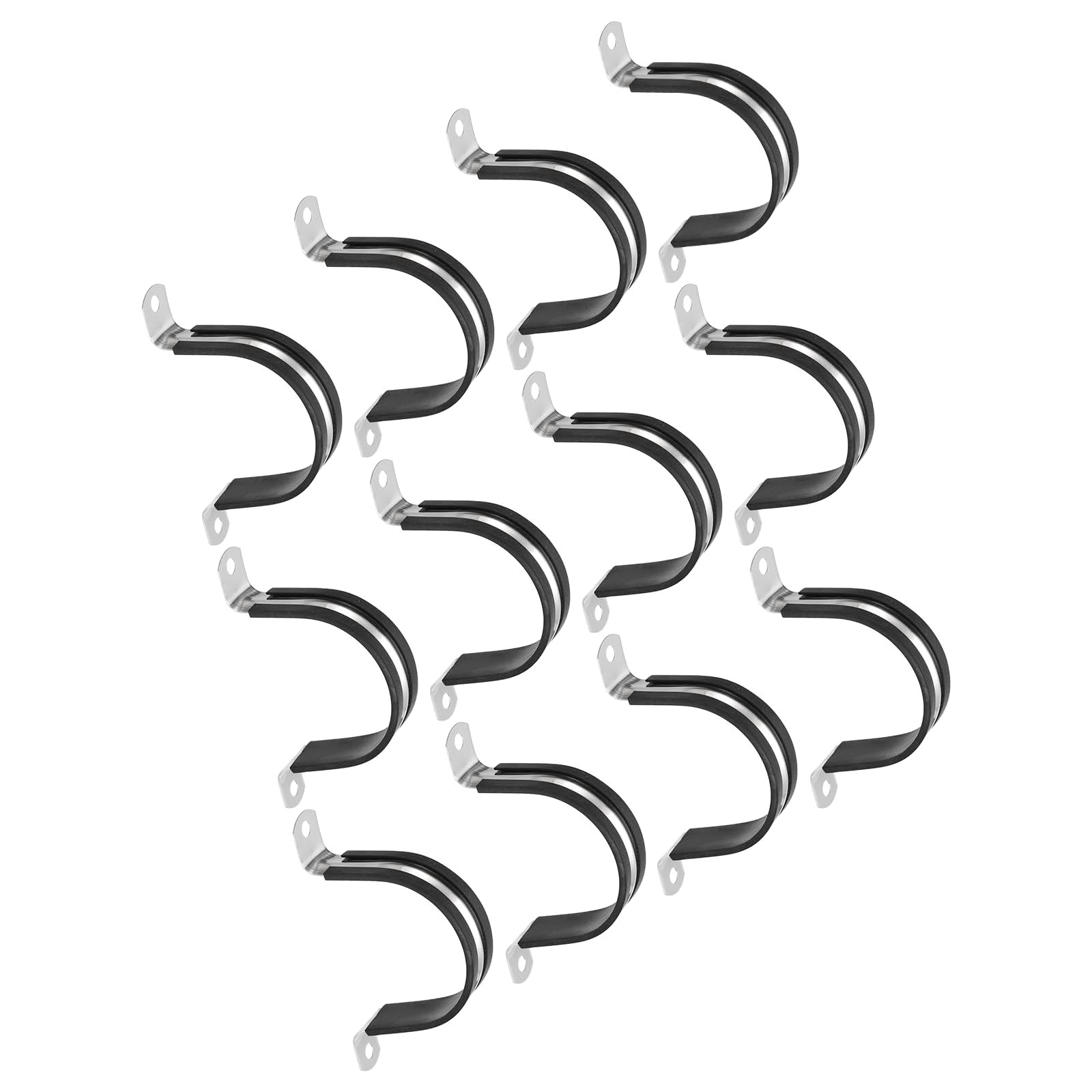 TOP-VIGOR 12Pcs 55mm(2-5/32") Cable Clamp, Rubber Pipe Strap Rubber Cushioned 304 Stainless Steel Hose Clamp U Shape Metal Clamp Tube Holder for Fixing Tube Pipe Wire