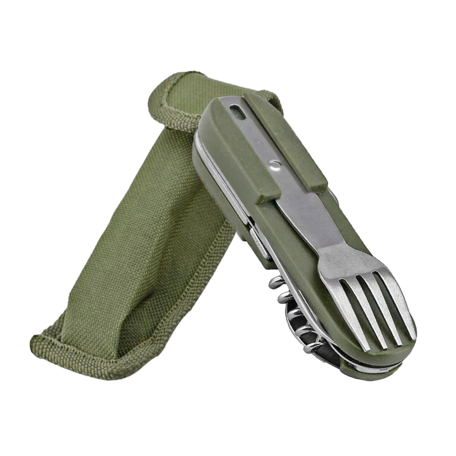 Folding Camping Cutlery Set, 8 in 1 Stainless Steel Portable Utensil Detachable Reusable Travel Cutlery Tableware with Pouch Case for Camping Hiking Fishing Picnic On The Go