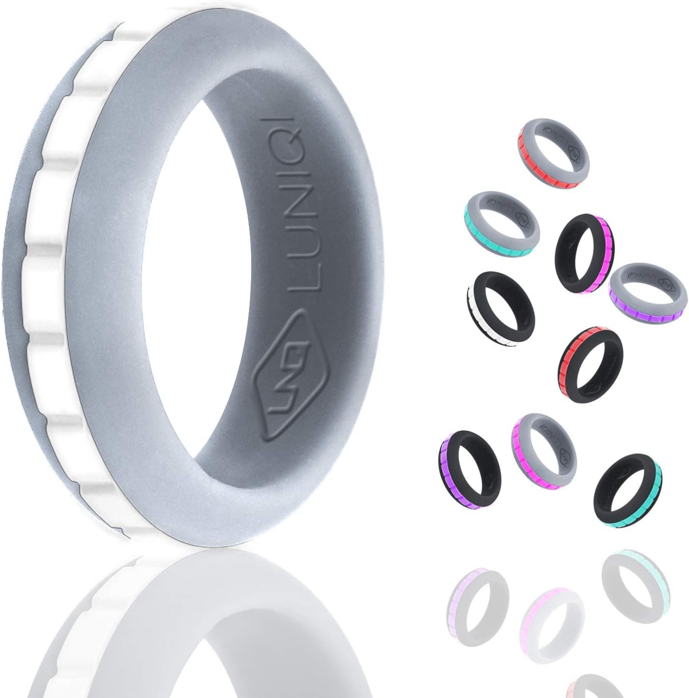 Silicone Wedding Ring, 2 Base Ring with 5 Colorful Stepped Stripes, LUNIQI DIY Mixed Ring, Design Style for Single or Men and Women, Christmas, Valentine's Day, Wedding Show