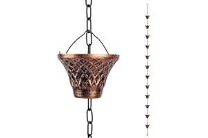 Rain Chains, Copper Heavy Duty Decorative Downspout, 12 Cups Water Chains for Gutters Gazebo Roof Canopy