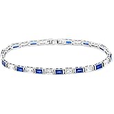 MOFEIJEWEL 14K White Gold Plated CZ Tennis Bracelet for Women and Men - Diamond Alternating Design | Classic Sapphire Emerald-cut Simulated Diamond Bracelet | 6.75-8 Inch Perfect Fit