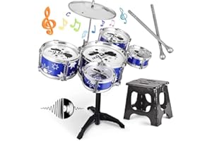 BEENAVEE Kids Drum Set,Jazz Drum Musical Toys, 5 Drum with Stool Mini Band Rock Set,Toddler Educational Percussion Musical Instrument Drum Toy, Birthday Gift for Kids Gift Set