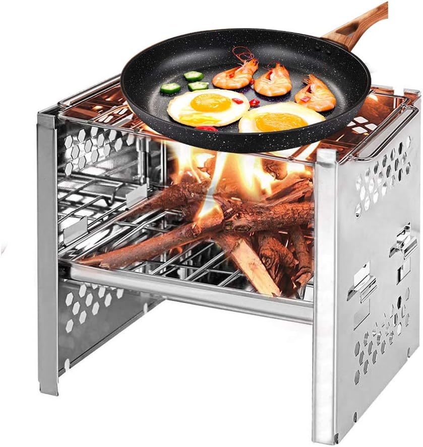 Outry Lightweight Camping Stove, Folding Wood Stove Stainless Steel