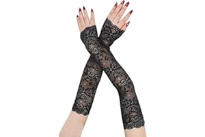 SUXGUMOE UV Protection Lace Arm Sleeves, Women's Floral Lace Sleeves Hollow Out Long Sunscreen Gloves Fingerless Driving Gloves