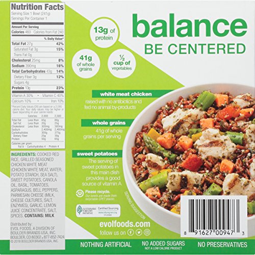 EVOL Balance Bowl, Grilled White Meat Chicken, Veggies and Whole Grains, in a Parmesan Basil Pesto Sauce, 8.5 Ounce (Frozen)