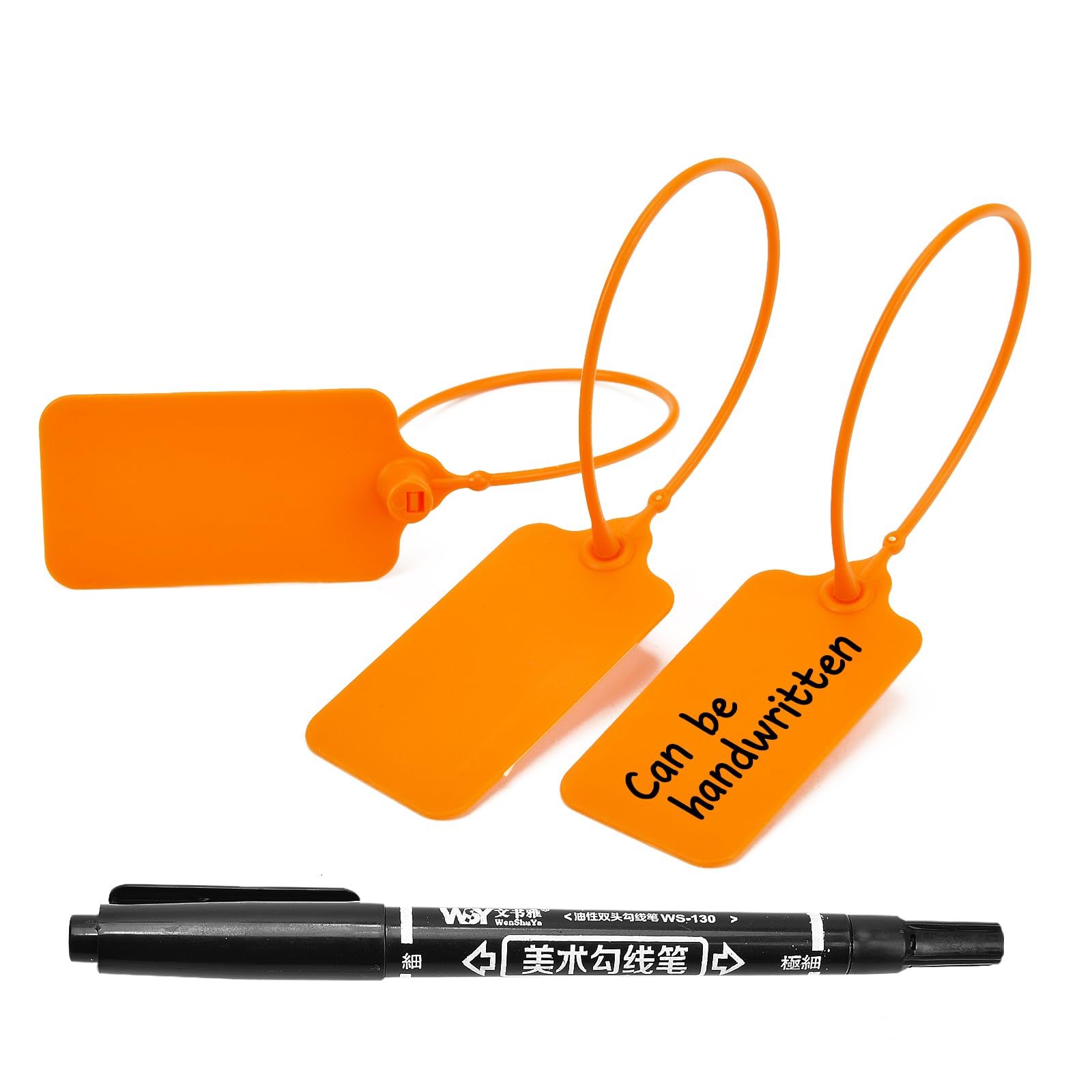 Photo 1 of 100pcs Luggage Tags Plastic Seals Shipping Label Logistics Sign Tie Bag Tag, Sealing Storage Multi Purpose Name ID Tag with Marker for Suitcases, Backpack, Schoolbag, Car Key (Orange)