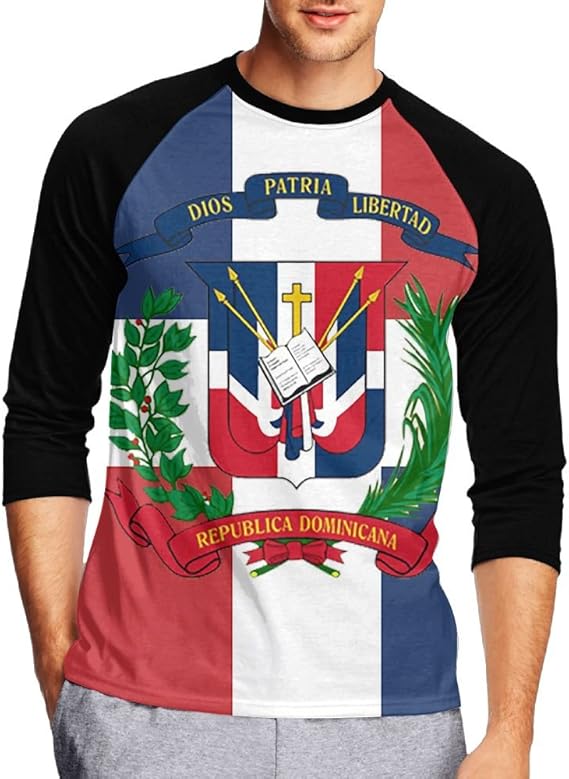 Amazon Co Jp ドミニカ共和国の国旗 男性着 シャツ イラスト 今季最新 ラグラン 袖tシャツ 3 4スリーブtシャツ 服 ファッション小物