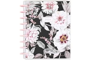 THE HAPPY PLANNER Happy Planner Disc-Bound 12-Month Planner, January 2024–December 2024 Daily, Weekly, Monthly Planner, Classic Size, Vertical Layout, La Fleur Theme, 7 Inches by 9 3/4 Inches