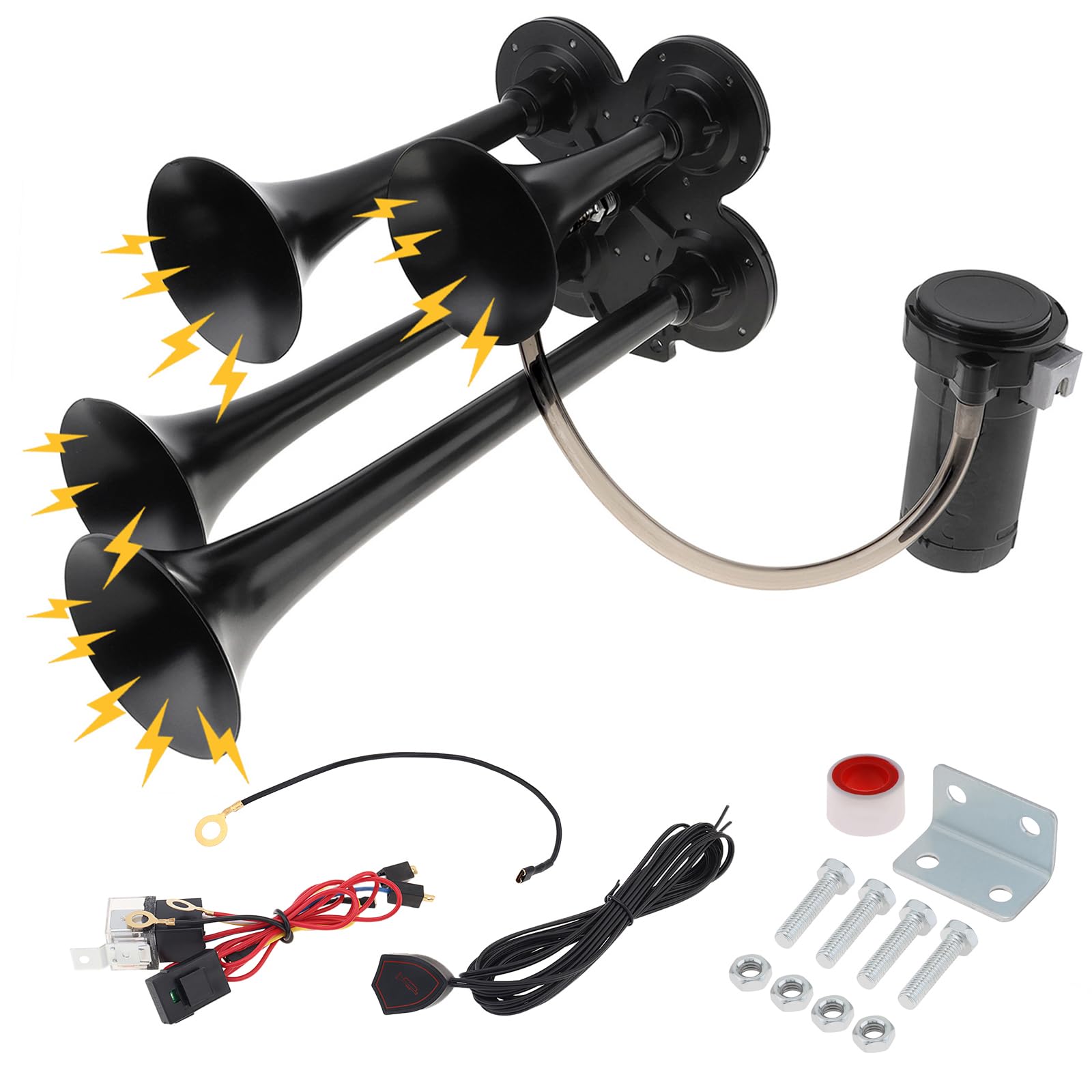 Photo 1 of DriSentri Train Horns for Pickup Trucks, 4 Trumpet Air Horn Kit, 12V 185dB Super Loud Truck Air Horn Four Trumpet with Compressor for Cars Trucks Pickups Trains Lorrys Boats