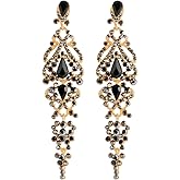 Art Deco Crystal Rhinestone Cluster Chandelier Long Dangle Statement Earring, Party Prom