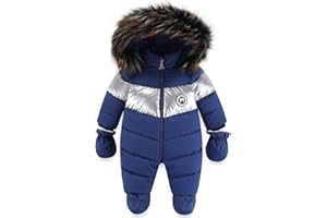 flower frail Baby Winter Snowsuit Warm Hooded Puffy Coat Jacket Footed Romper Infant Jumpsuit with Gloves for Boy Girl 6-24M