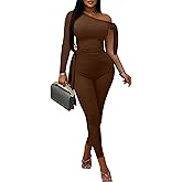 ECHOINE Sexy One Off Shoulder Jumpsuits For Women Long Sleeve Bodycon Rompers One Piece Outfits