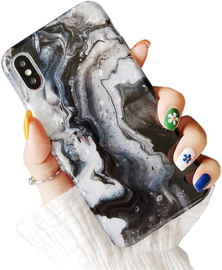 Dailylux Case for iPhone XS Max 6.5 Inch 2018, Cute Phone Case Glitter Pearly-Lustre Slim Shell Protective Soft TPU Back Cover for Girls Women, Marble Black