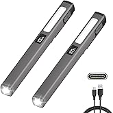 CHICES 2Pack Pen Light Rechargeable, USB-C Rechargeable Work Light | 1600LM COB LED Flashlight with Magnetic Clip, Waterproof Portable Pocket Light for Inspection, Night Camping, Emergency